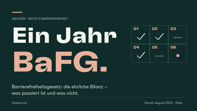 Dunkelgrüne Grafik mit der Aufschrift „Ein Jahr BaFG" und einem Raster aus sechs Kacheln, von denen drei abgehakt sind