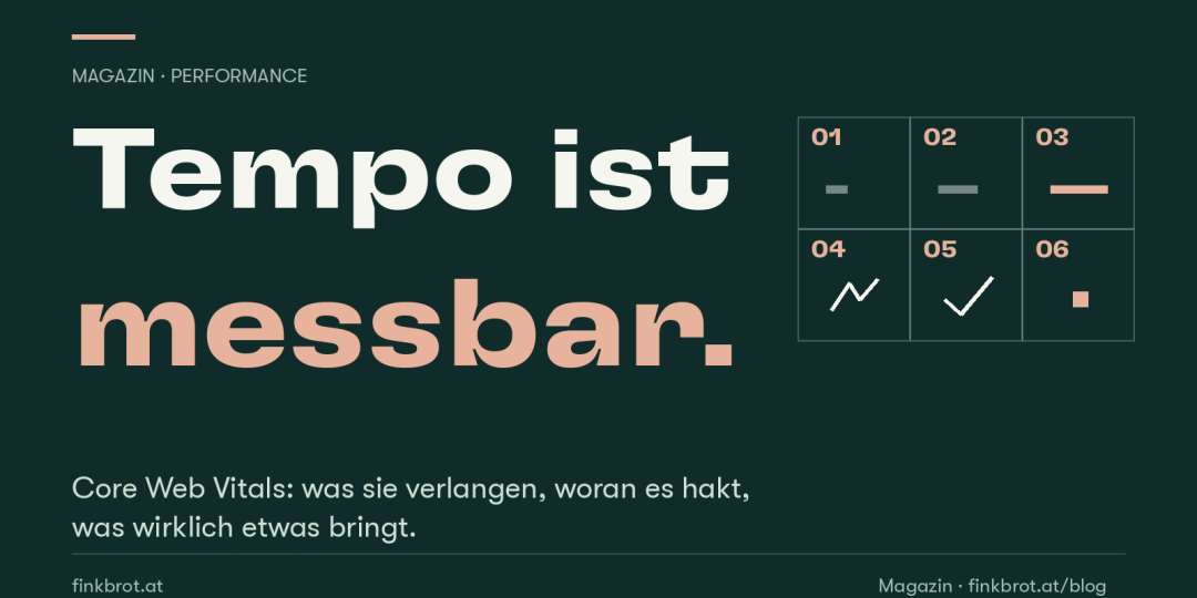 Dunkelgrüne Grafik mit der Aufschrift „Tempo ist messbar“ und einem Kachelraster mit wachsenden Tempo-Balken