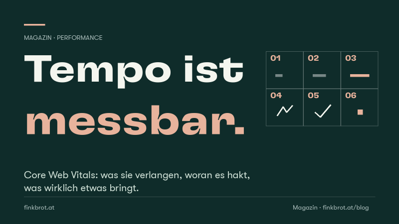 Dunkelgrüne Grafik mit der Aufschrift „Tempo ist messbar" und einem Kachelraster mit wachsenden Tempo-Balken
