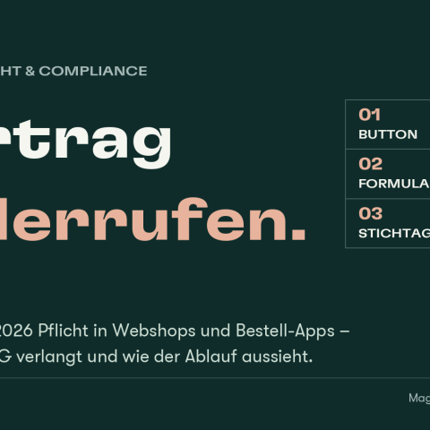 Dunkelgrüne Grafik mit der zweizeiligen Aufschrift „Vertrag widerrufen“ und einer Liste aus drei Zeilen: Button und Formular sind abgehakt, der Stichtag 1.10. ist offen
